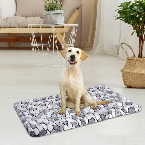 Reversible Dog Crate Pad Bed Mat - Soft & Cozy Pet Sleeping Mat for Large to XX-Large Dogs and Cats, Machine Washable in Stylish Grey Stone Pattern