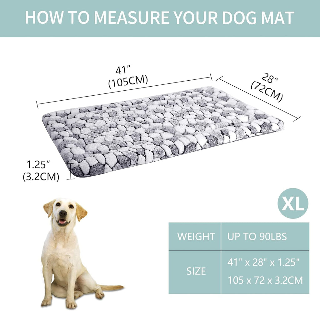 Reversible Dog Crate Pad Bed Mat - Soft & Cozy Pet Sleeping Mat for Large to XX-Large Dogs and Cats, Machine Washable in Stylish Grey Stone Pattern